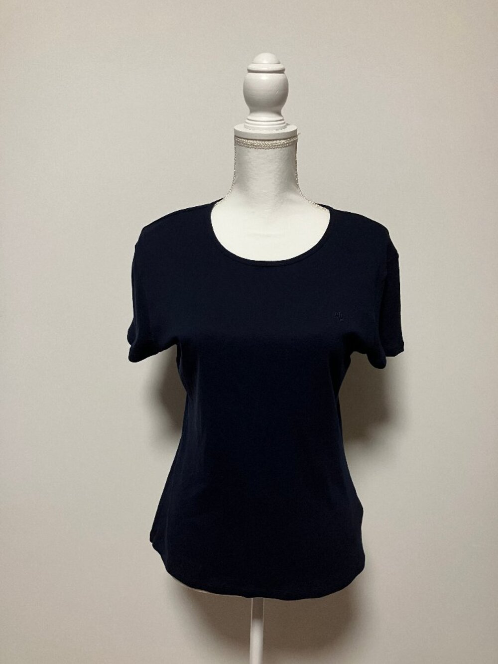 Lauren Ralph Lauren Navy Blue Scoop Neck Short Sleeve T-Shirt, Size Large